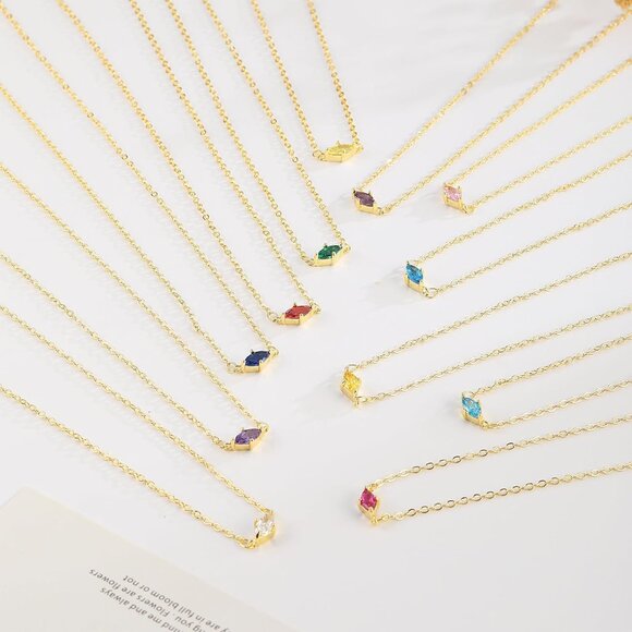 ⚡Gold Blue Birthstone Necklace for Women Diamond Pendant Charm Link Chain - Picture 5 of 6